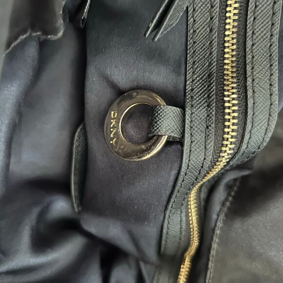 DKNY Women 2009 Leather Nylon Purse Black Shoulder Bag Designer Y2K Minimalist - Picture 11 of 12